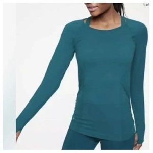 Athleta Shirt Small Speedlight Coastal Teal Blue Green Long Sleeve Thumb Hole